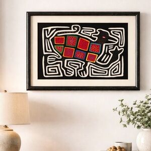 Authentic vintage Mola art, custom matted and framed